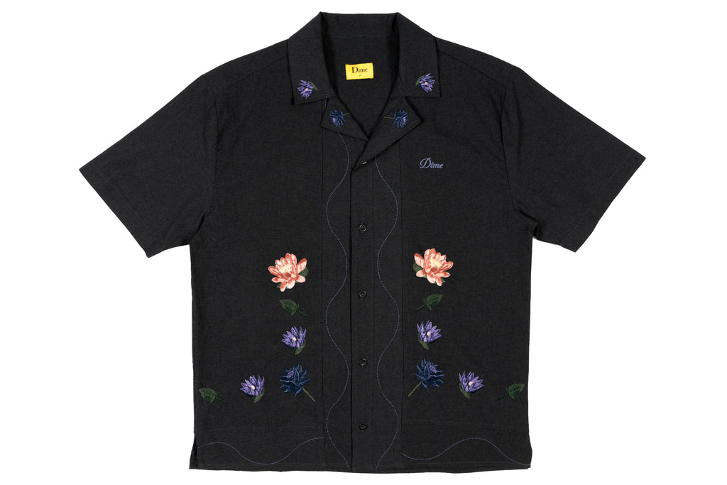 Dime ロータス バケーション シャツ ブラック ブランドロゴ Dime Men's Lotus Vacation Shirt Vintage Black - Curated Menswear