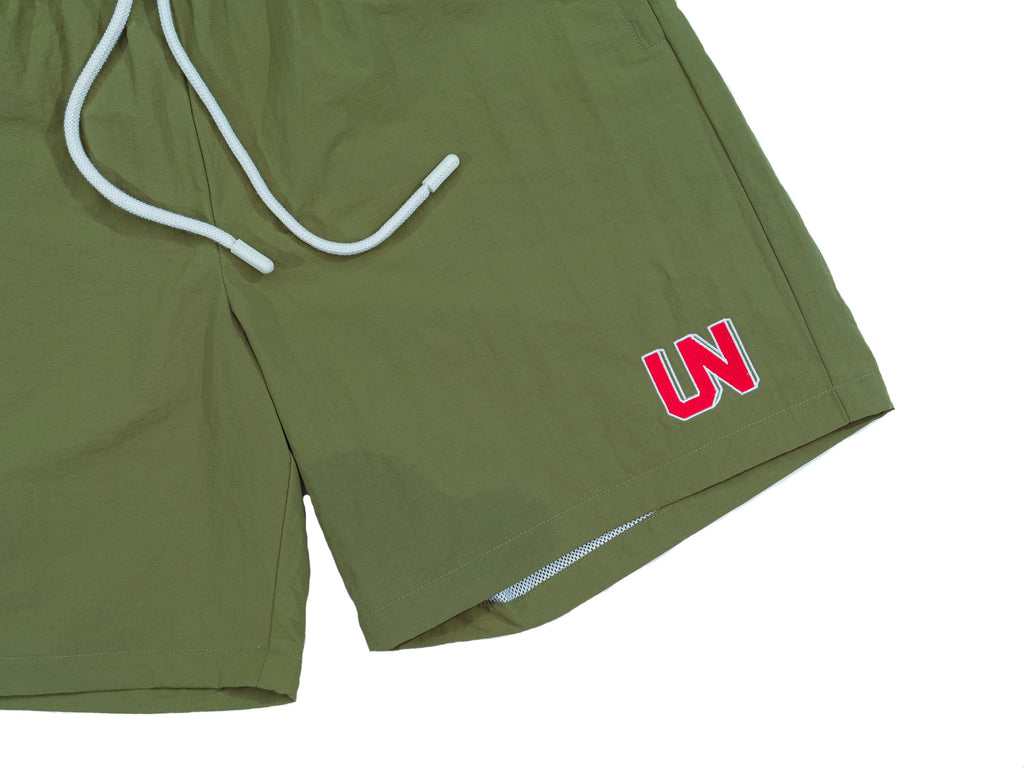 ★AMES-WORLDWIDE★SHEER NYLON SHORTS GREEN★正規品/直送料込 UNHEARDOF Core UN Outlined Logo Embroidered Nylon Shorts