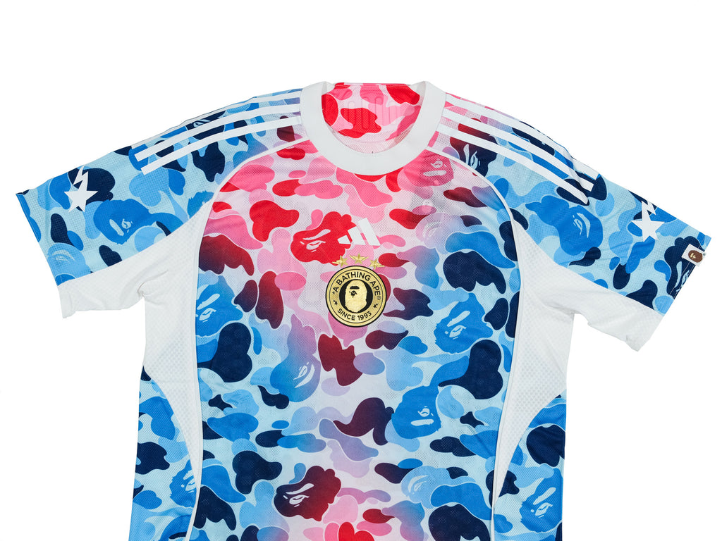 BAPE ベースボールメッシュユニフォーム　ブルー猿カモ迷彩 Adidas x BAPE Football Jersey 'Shock Blue' – Unheardof Brand