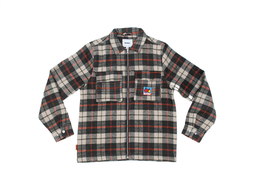 Butter Goods Grove Plaid Overshirt 'Natural/Midnight/Red